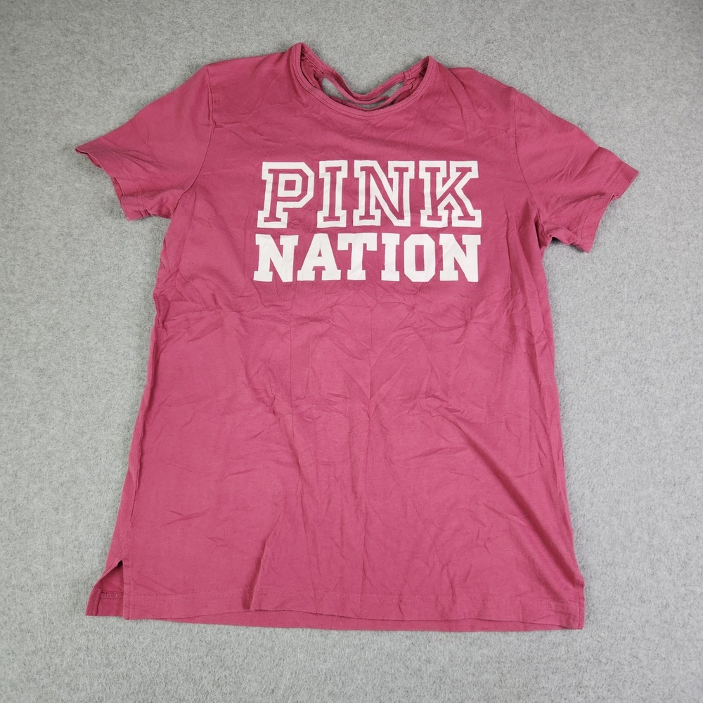PINK Victoria's Secret T-Shirt Womens Medium Pink Nation Lace Up‎ Back Stretch